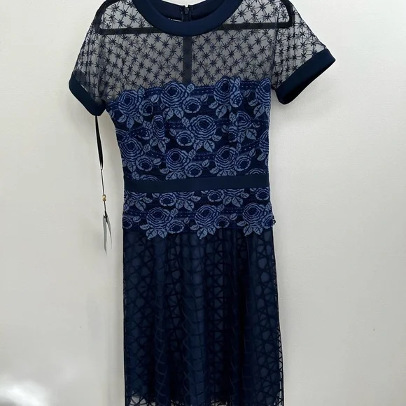 Tadashi Shoji Navy Blue Lace Dress - Picture 1 of 5